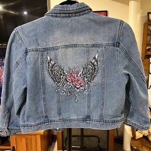 Highway Jeans Light Blue Denim Jacket with Floral Wing Embroidery